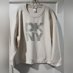 NWOT DKNY Cream Crewneck Sweatshirt with Rhinestone Logo size:XL
